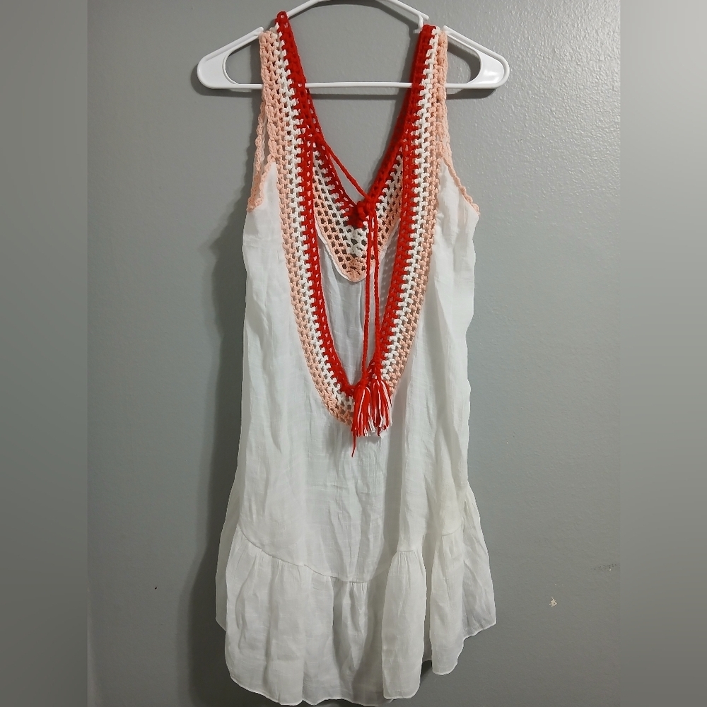 Cupshe White and Pink Ruffle Hem Swim Coverup - Picture 9 of 13